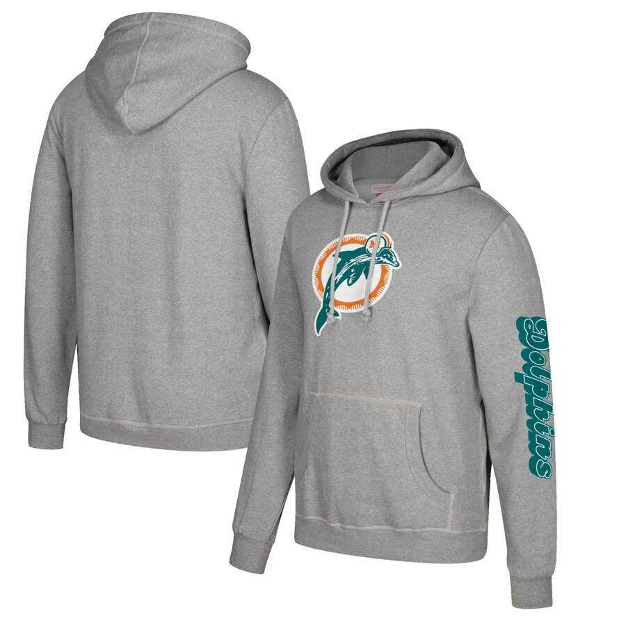 Miami Dolphins Mitchell & Ness Classic Team Pullover Hoodie Heathered Gray,We sell and wholesale Miami Dolphins Mitchell & Ness Classic Team Pullover Hoodie Heathered Gray on line form chian!